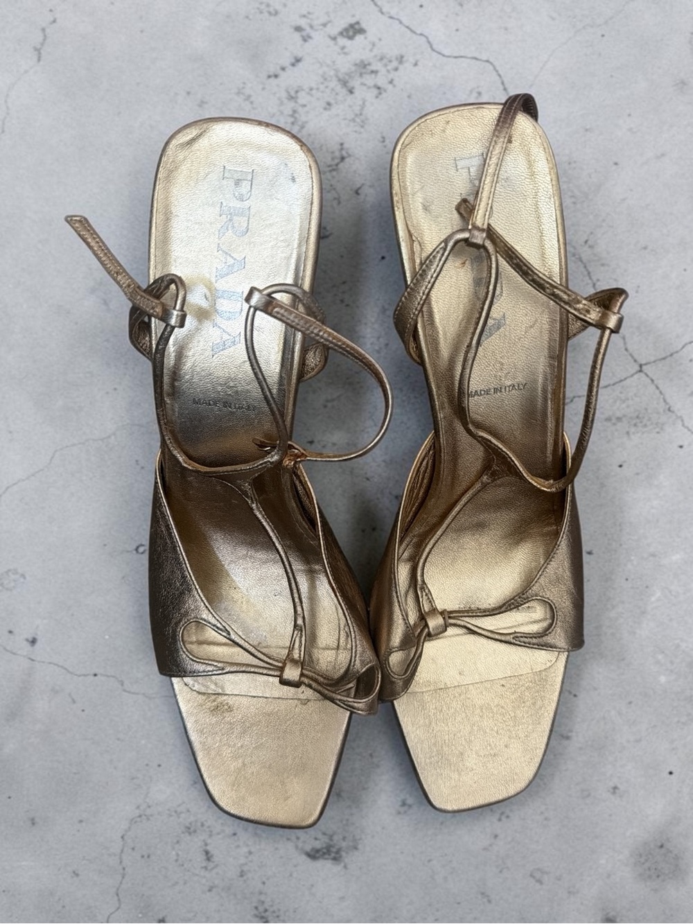 Prada Metallic Gold Strappy Slingback Heels - Picture 9 of 16